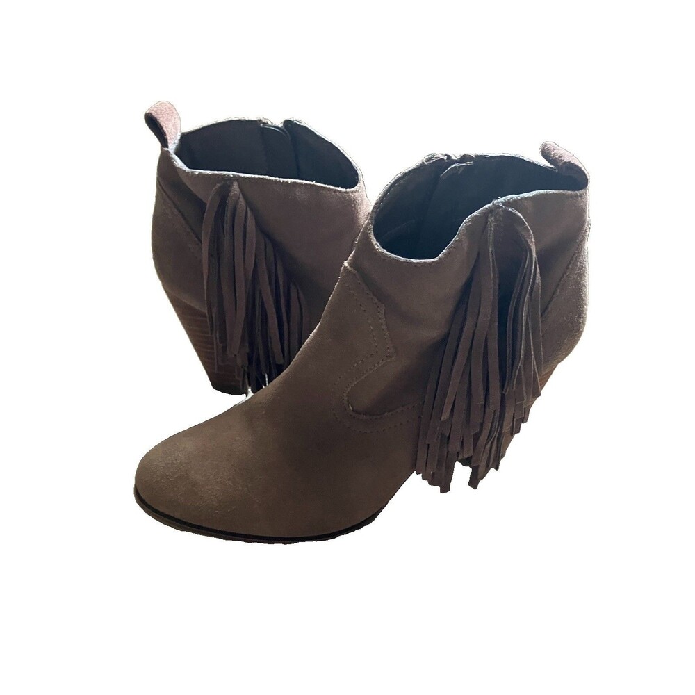 Steve Madden Suede Western Ankle Boots Fringe Cowgirl Brown Ciarra 8.5